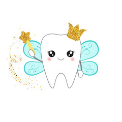 Cute cartoon tooth fairy vector illustration.