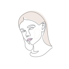 One line hand drawn vector woman face. Abstract portrait. Simple logo in minimal style for beauty salon, beautician, makeup artist, stylist. .