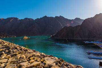 Hatta dam  , beautiful mountain lake, located in Dubai, uae. 