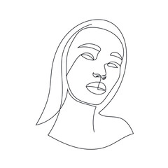 One line hand drawn vector woman face. Abstract portrait. Simple logo in minimal style for beauty salon, beautician, makeup artist, stylist. .