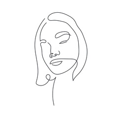 One line hand drawn vector woman face. Abstract portrait. Simple logo in minimal style for beauty salon, beautician, makeup artist, stylist. .