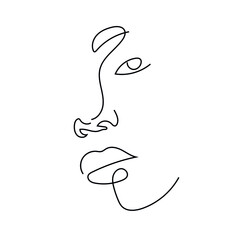 One line hand drawn vector woman face. Abstract portrait. Simple logo in minimal style for beauty salon, beautician, makeup artist, stylist. .