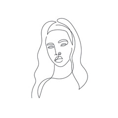 One line hand drawn vector woman face. Abstract portrait. Simple logo in minimal style for beauty salon, beautician, makeup artist, stylist. .