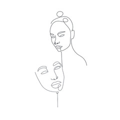 One line hand drawn vector woman face. Abstract portrait. Simple logo in minimal style for beauty salon, beautician, makeup artist, stylist. .