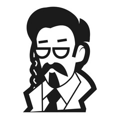 Jewish bust of a man with a beard and mustache wearing glasses and a tie. business and medicine oriented illustration. monochrome avatar.