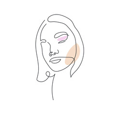 One line hand drawn vector woman face. Abstract portrait. Simple logo in minimal style for beauty salon, beautician, makeup artist, stylist. .