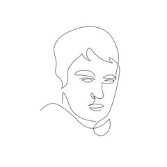 One line man portrait. Hand drawn abstract face.  Minimal art. Trendy style. 