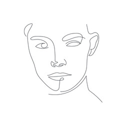 One line man portrait. Hand drawn abstract face.  Minimal art. Trendy style. 