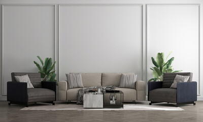 The Mock up furniture design in modern interior background, living room, Scandinavian style, 3D render, 3D illustration 