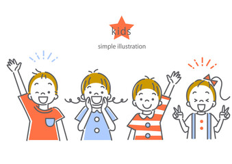 さわやかな季節にお出かけする四人家族のシンプルでお洒落な線画イラスト 3色 肌色あり Baby Wall Mural Ba Fumika Shibata
