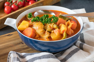 a bowl of fresh cooked cabbage vegetable soup