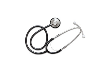 A stethoscope isolated on white background, used to control noises, such as the heartbeat or...