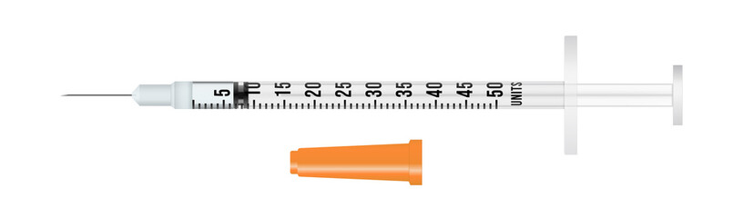 Realistic 3d insulin medical syringe with needle.
