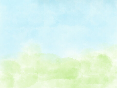 優しい新緑のイメージの壁紙 パステルカラーの背景 若葉色 水色 ふわふわ 水彩画 Stock Illustration Adobe Stock