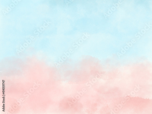 優しい春のイメージの壁紙 パステルカラーの背景 ピンク 水色 ふわふわ 水彩画 Poster Scenes Works