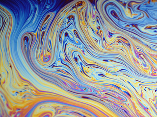 Colorful soap bubbles, iridescent liquid