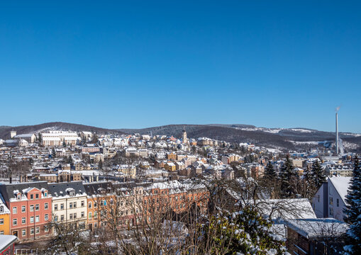 Panoramablick &uuml;ber die Bergstadt Aue im Erzgebirge,Deutschland