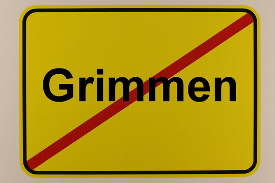 Illustration eines Stadtausgangsschildes der Stadt Grimmen