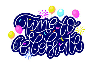 Naklejka premium Happy birthday - cute hand drawn doodle lettering postcard. Time to celebrate. Make a wish. Birthday Party time - label for banner, t-shirt design.