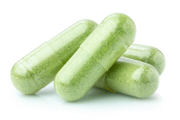 Andrographis paniculata capsule isolated on white background