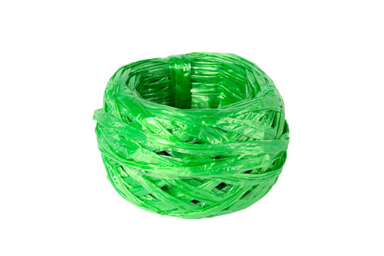 Green plastic rope isolated on white