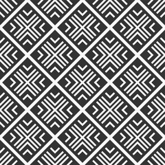 Abstract seamless rhombuses pattern. Tribe motif. Ethnic wallpaper. Ancient mosaic. Ethnical folk image. Tribal ornament. Repeating geometric tiles. Vector monochrome background.