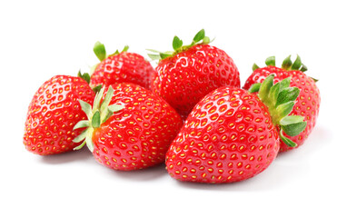 Pile of delicious fresh red strawberries on white background