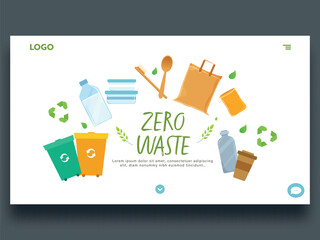 Zero Waste Concept Based Web Template Design With Eco Friendly Elements On White Background.