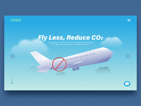 Fly Less Reduce CO2 (Flight Shame) Concept Based Web Template With Airplane Illustration.