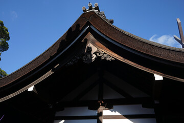 Pavilion or main Hall of Sumiyoshi jinja (Sumiyoshi-Taisha) in Osaka prefecture, Japan. New Year, before pandemic - 摂津国一之宮 住吉大社 (住吉神社) 大阪 日本