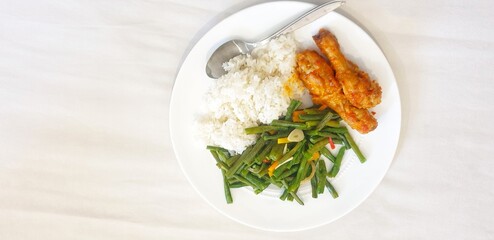 MAKASSAR INDONESIA 12 February 2021: lunch with balanced fiber, carbohydrates and protein for a healthy and fresh body