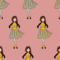 Girl with skirt and shirt vector repeat pattern print background