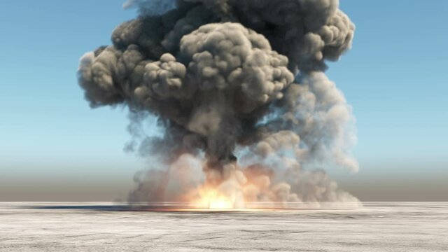 Massive huge explosion in an empty area. 4K Animation