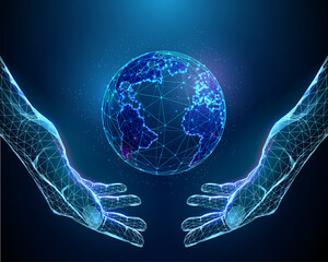 Abstract pair of hands holding planet Earth