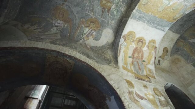 Ancient Slavic frescoes on the walls of the Spaso-Euphrosyne monastery in Polotsk.
