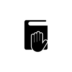 Taking Oath, Hand on Constitution or Bible. Flat Vector Icon illustration. Simple black symbol on white background. Taking Oath, Hand on Bible Book sign design template for web and mobile UI element.