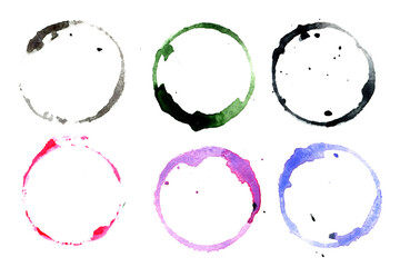 Wine bottom glass ring stains for badge design watercolor