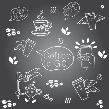 Vector background of doodle icons in white on a chalkboard.