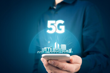 5G internet connection and smart city concept