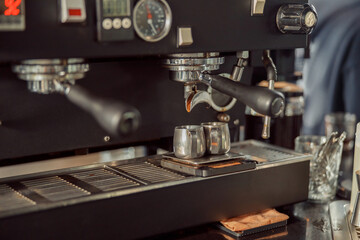 coffee making staff in cafe, espresso machine