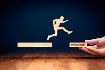 Coach motivate to personal development and jump for opportunities - obrazy, fototapety, plakaty