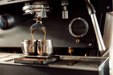 coffee making staff in cafe, espresso machine