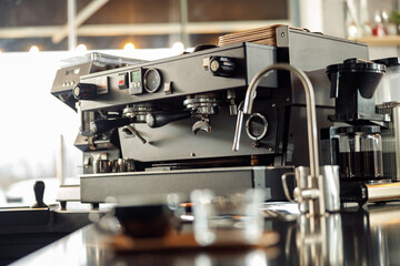 coffee making staff in cafe, espresso machine