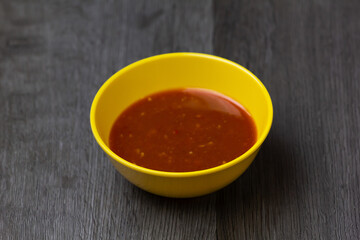 fresh sea food sauce  on wood, wooden background,set shabu, hot pot ingredients.