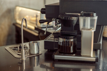 coffee making staff in cafe, espresso machine