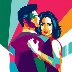 Fashion illustration of man and woman in style pop art.