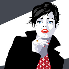 Fashion illustration of woman in style pop art. - 414074592
