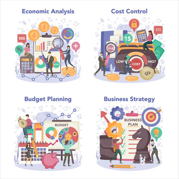 Economics and finance concept set. Business people work with budjet