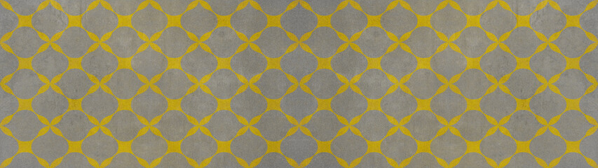 Gray grey anthracite yellow abstract traditional motif tiles texture background banner panorama - Vintage retro concrete stone cement tile with rhombus diamond leaves pattern