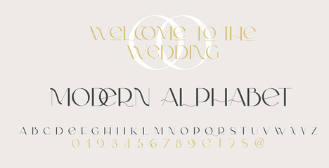 Modern sans serif elegance font. Classic minimal high contrast wedding font. Uppercase only. Vector illustration.